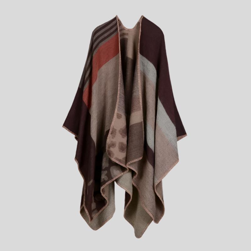 H Color-Embroidered Warm Poncho