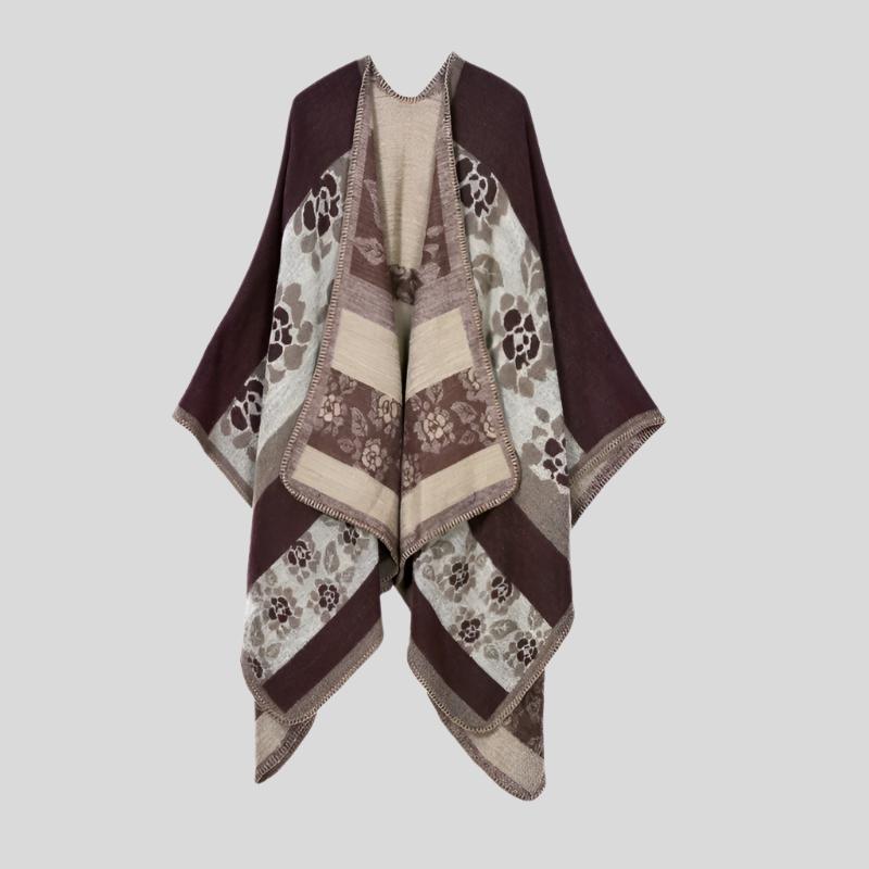 Y Colorful Trim Warm Poncho