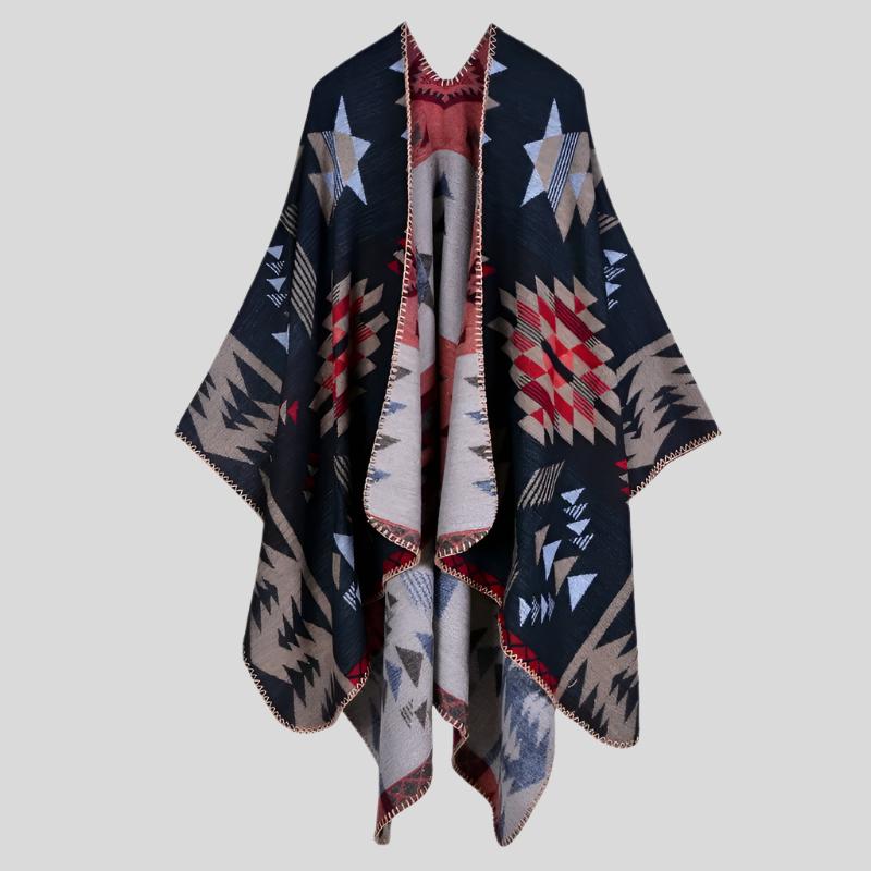 Y Colorful Trim Warm Poncho