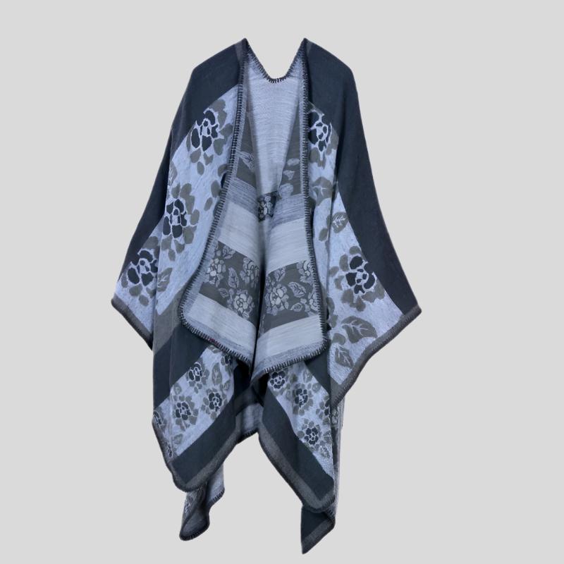 H Color-Embroidered Warm Poncho