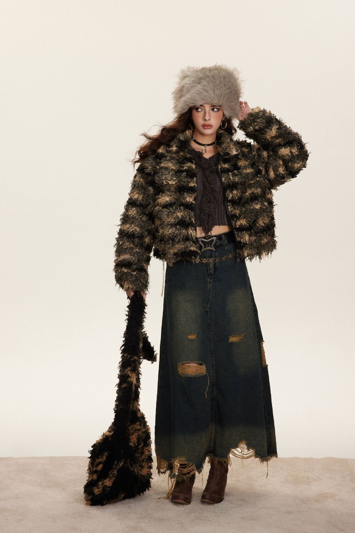 AMM Short Patchwork Fur Coat - festival fashion | Nomadic Enigma