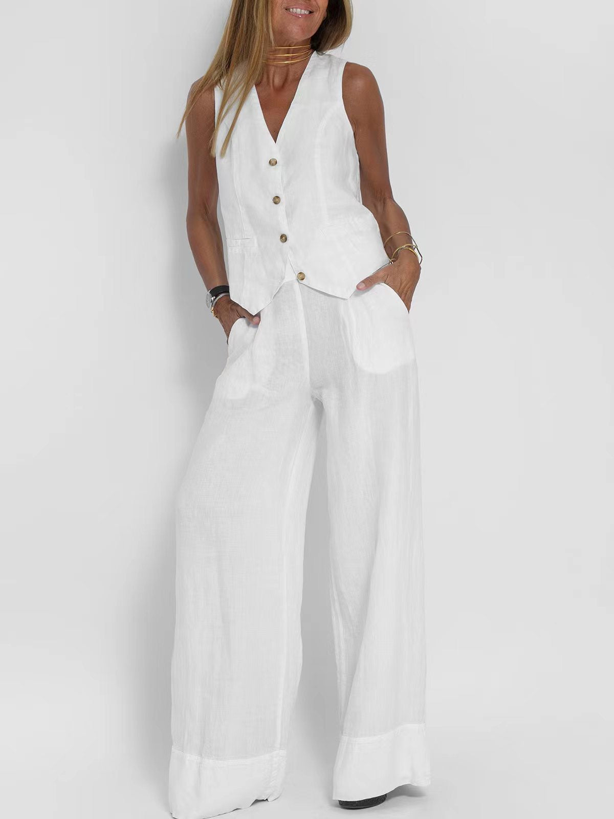 Linen-Blend Vest & Pants Set