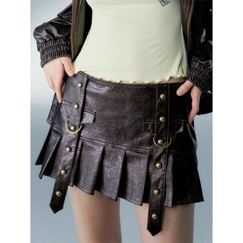 Belted Leather Festival Mini Skirt