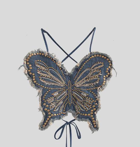 Butterfly Studded Denim Tank - festival fashion | Nomadic Enigma