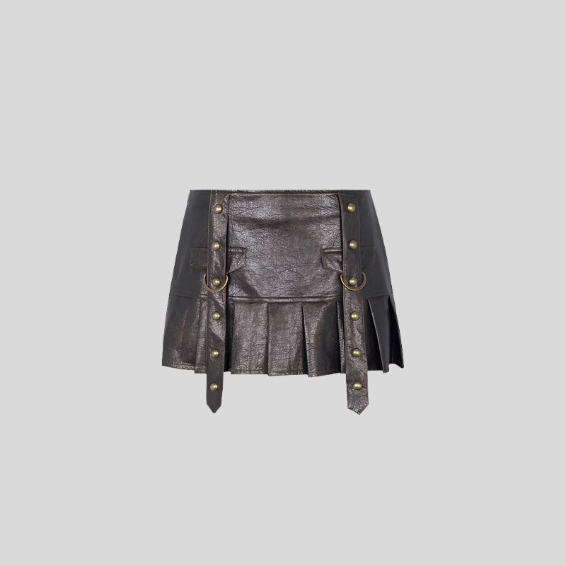 Belted Leather Festival Mini Skirt