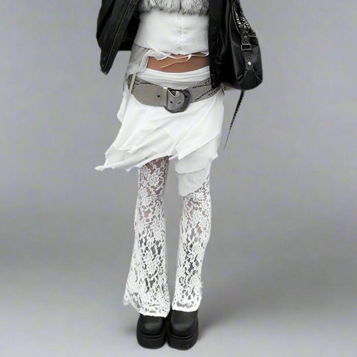 AN Lace-Overlay Flare Pants - festival fashion | Nomadic Enigma