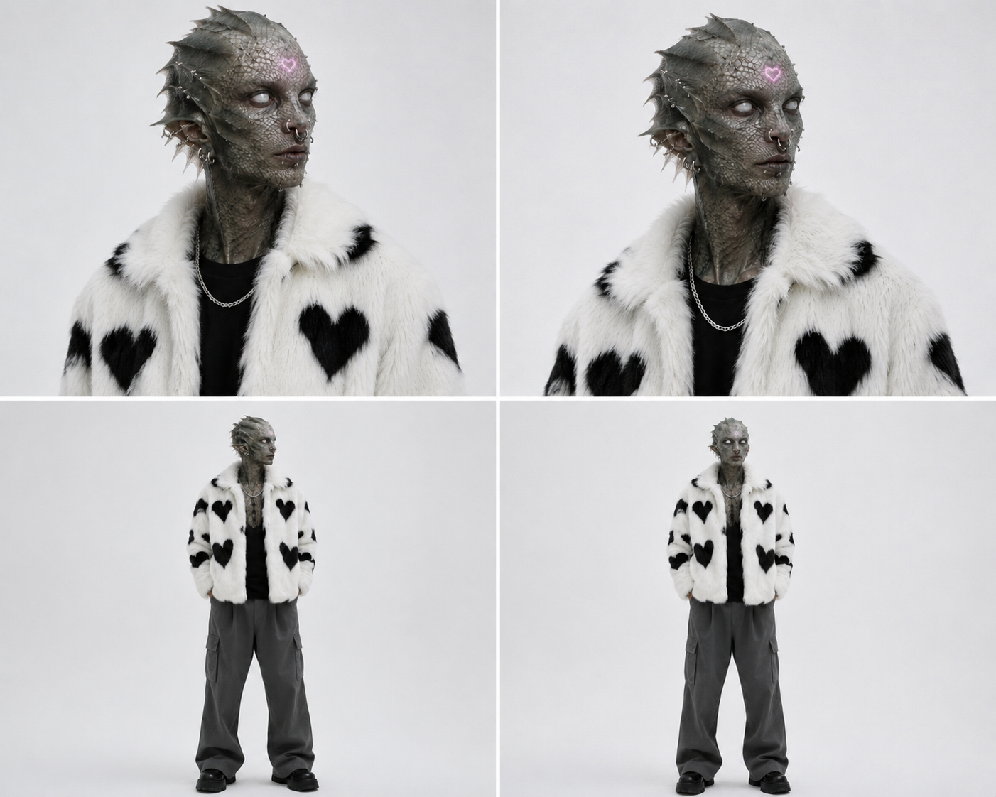 White Heart Faux Fur Coat