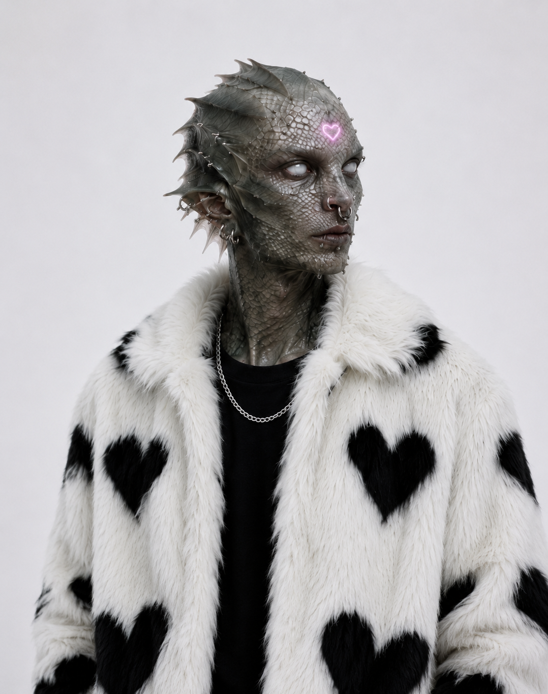 White Heart Faux Fur Coat