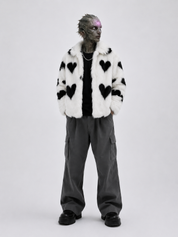White Heart Faux Fur Coat