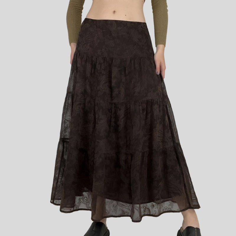 Brown Lace Festival Maxi Skirt