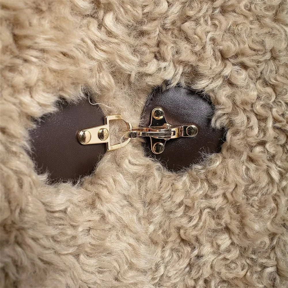 JO Elegant Short Fur Coat with Buckle