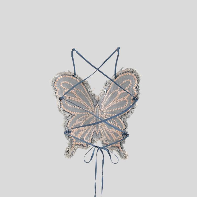 Butterfly Studded Denim Tank - festival fashion | Nomadic Enigma