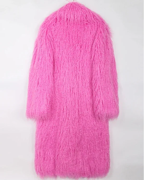 Bright Pink Shaggy Faux Fur Coat
