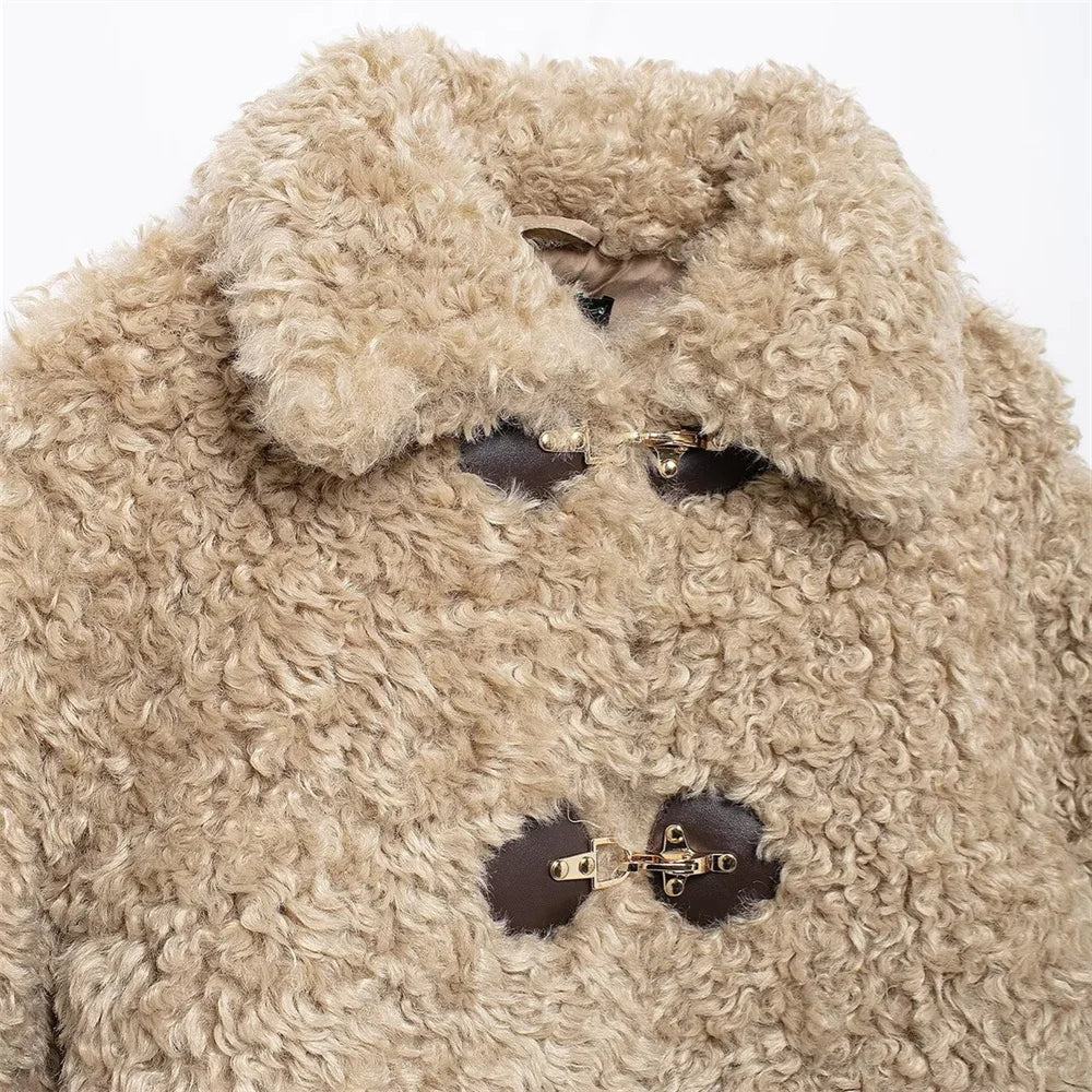 JO Elegant Short Fur Coat with Buckle
