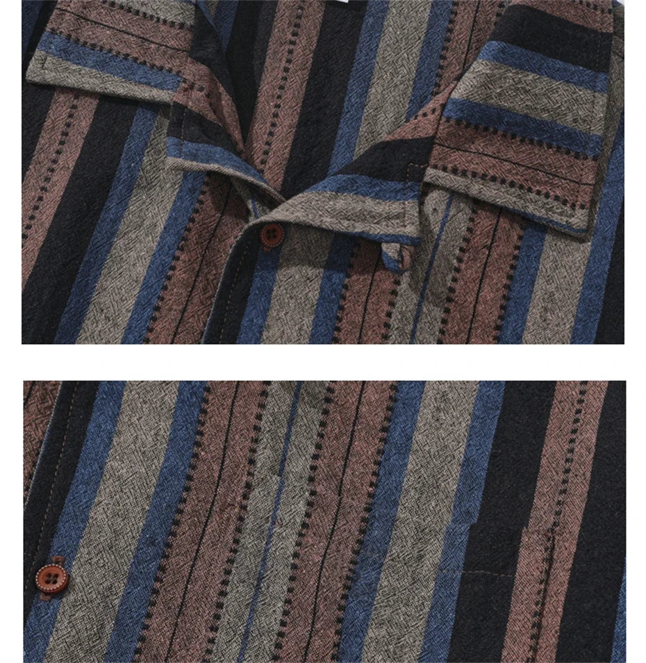 Men's Striped Cuban Collar Shirt