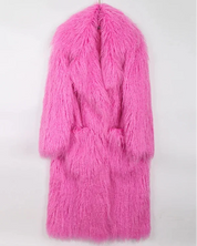 Bright Pink Shaggy Faux Fur Coat