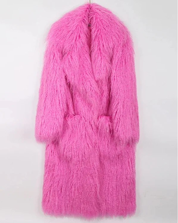 Bright Pink Shaggy Faux Fur Coat