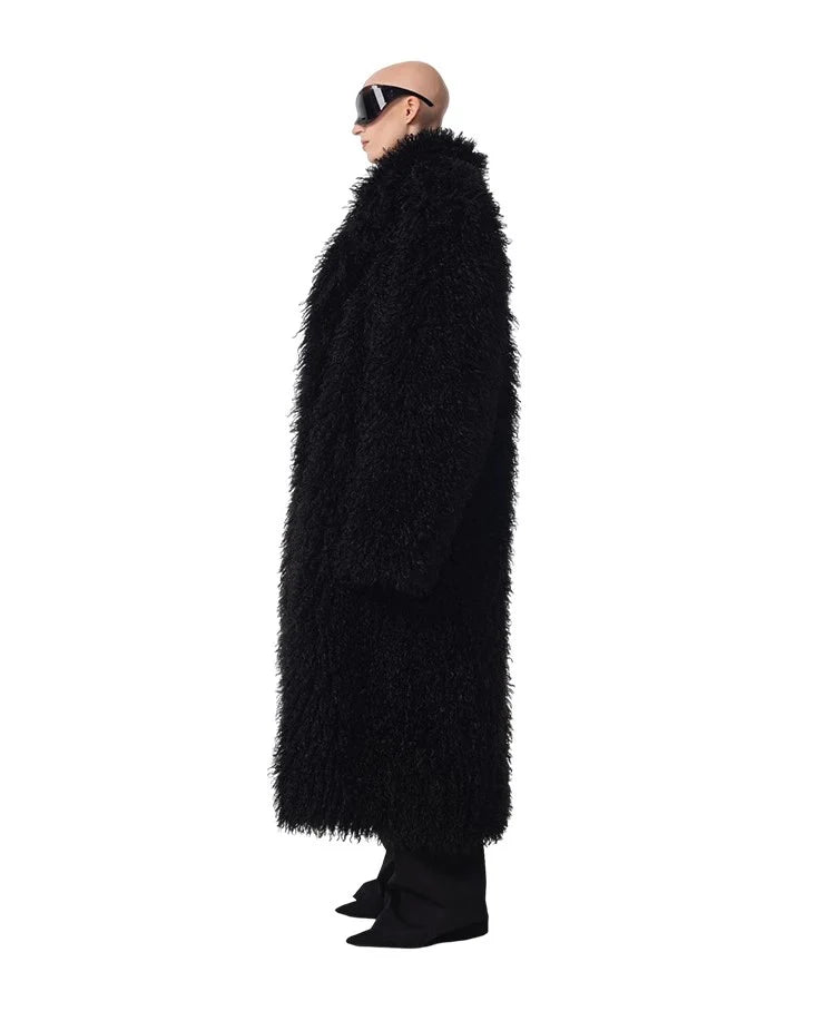 Long Faux Lamb Wool Trench Coat