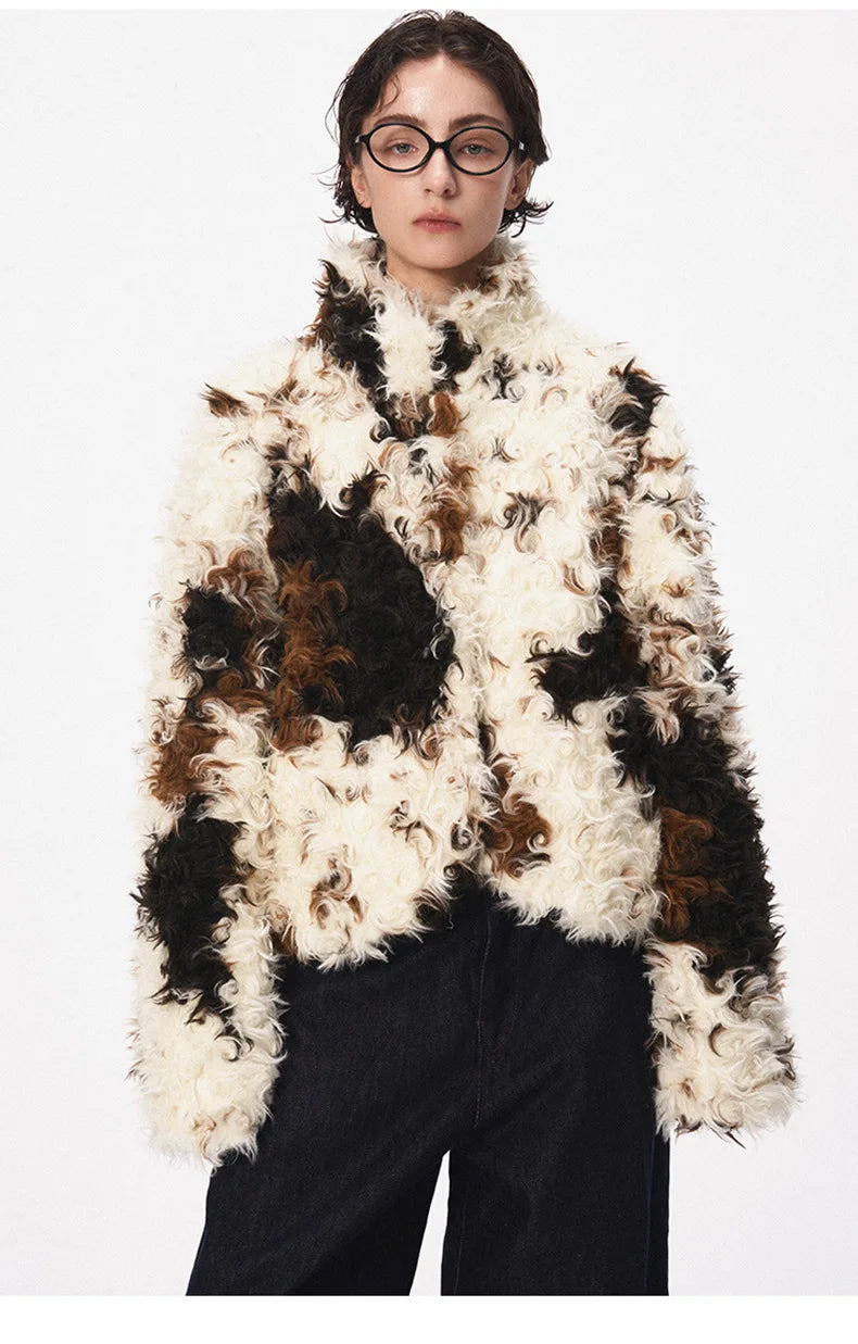 Cow Print Faux Fur Parka