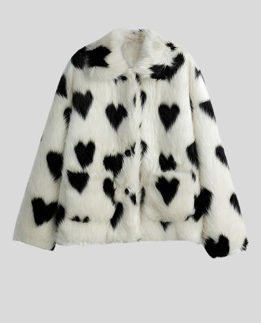 White Heart Faux Fur Coat