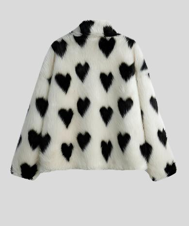 White Heart Faux Fur Coat
