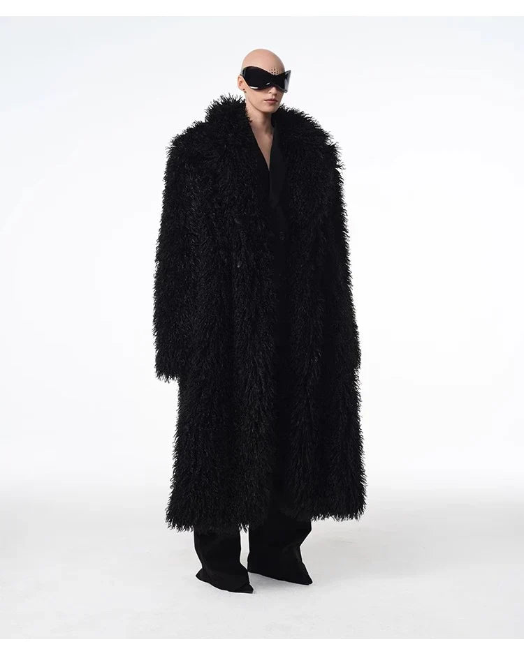 Long Faux Lamb Wool Trench Coat