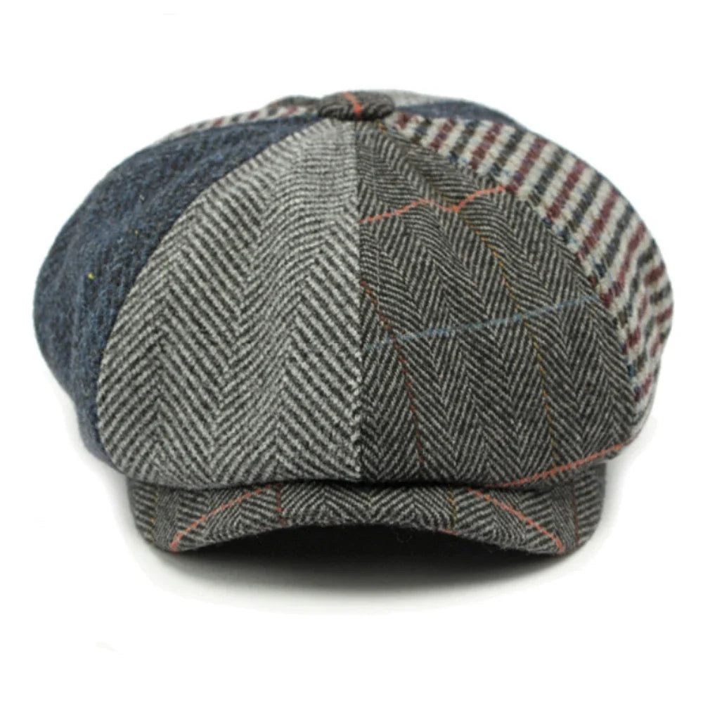 Patchwork Plaid Wool Beret Hat