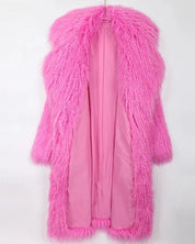 Bright Pink Shaggy Faux Fur Coat