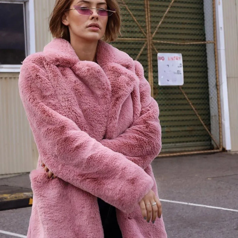 ANAEL Pink Long Fur Coat - festival fashion | Nomadic Enigma