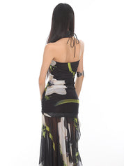SP Floral Satin Backless Dress