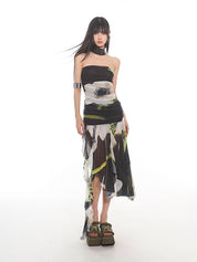 SP Floral Satin Backless Dress