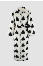 Heart Print Faux Fur Coat