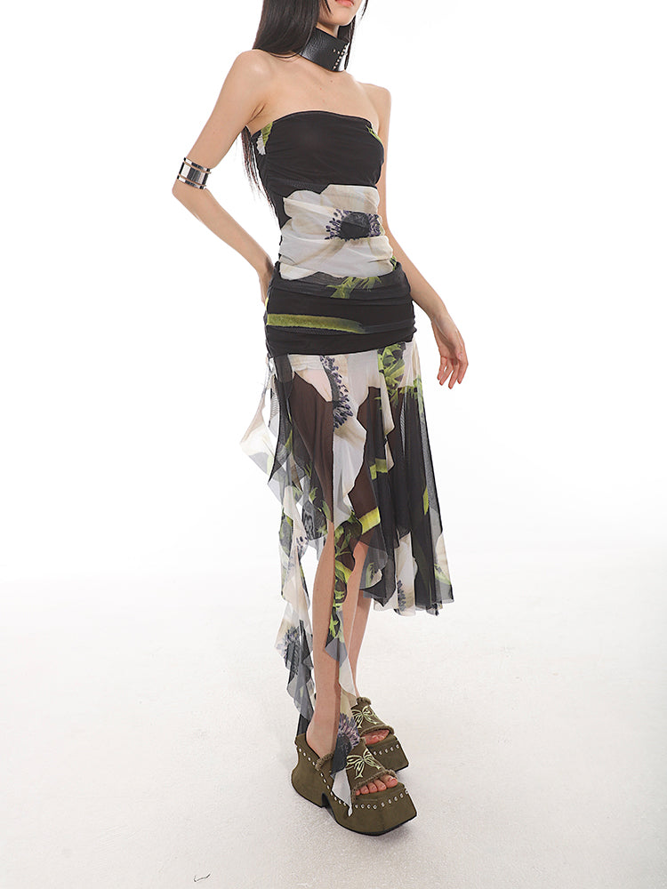 SP Floral Satin Backless Dress