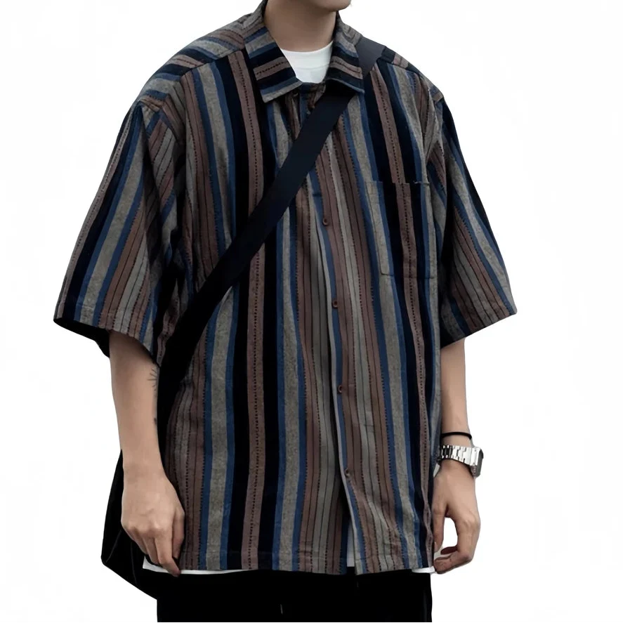 Men's Striped Cuban Collar Shirt