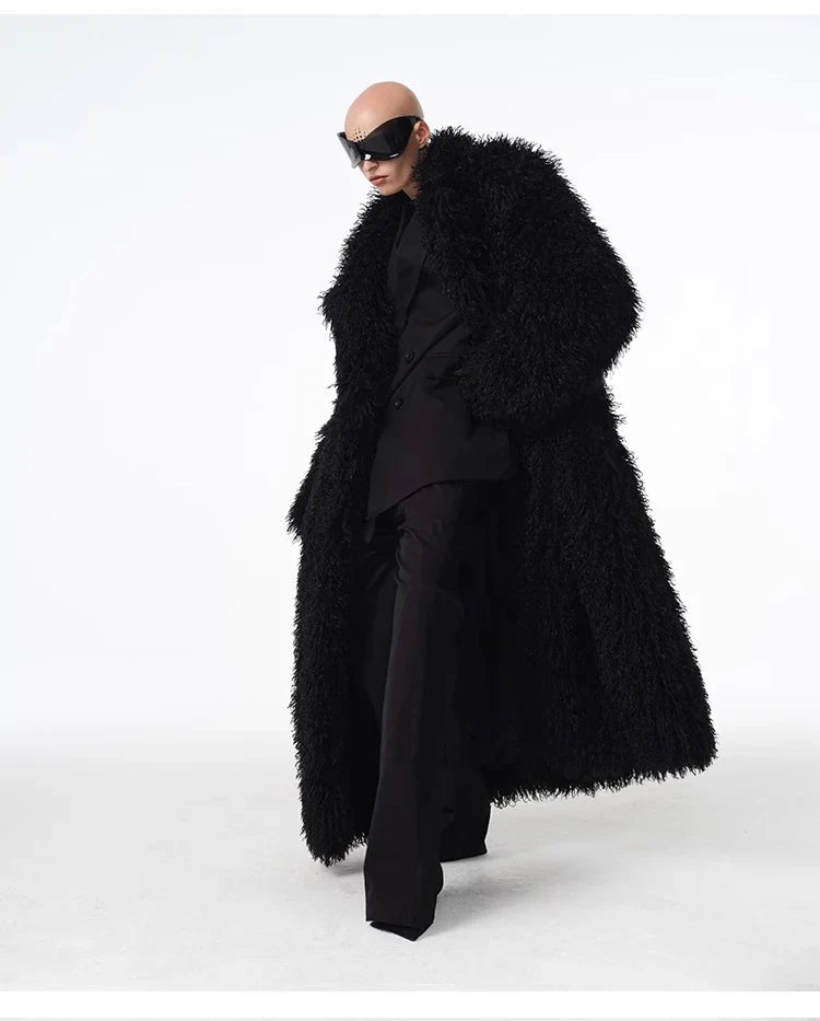 Long Faux Lamb Wool Trench Coat