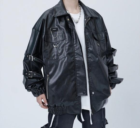 SPP Black-White Strap Leather Jacket