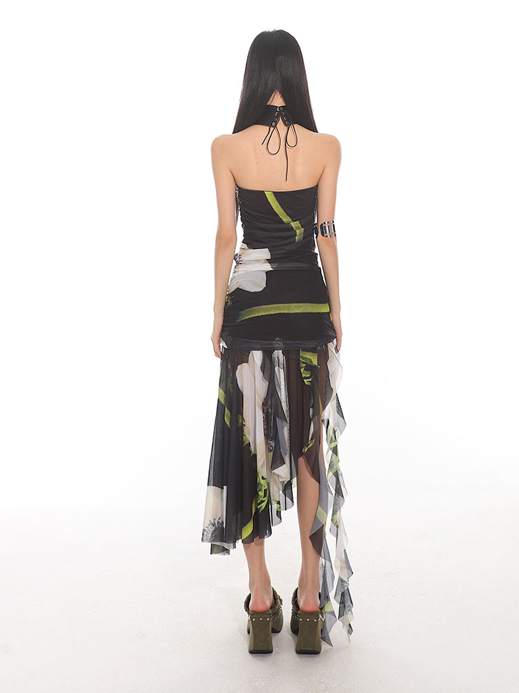 SP Floral Satin Backless Dress
