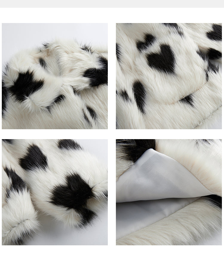 White Heart Faux Fur Coat