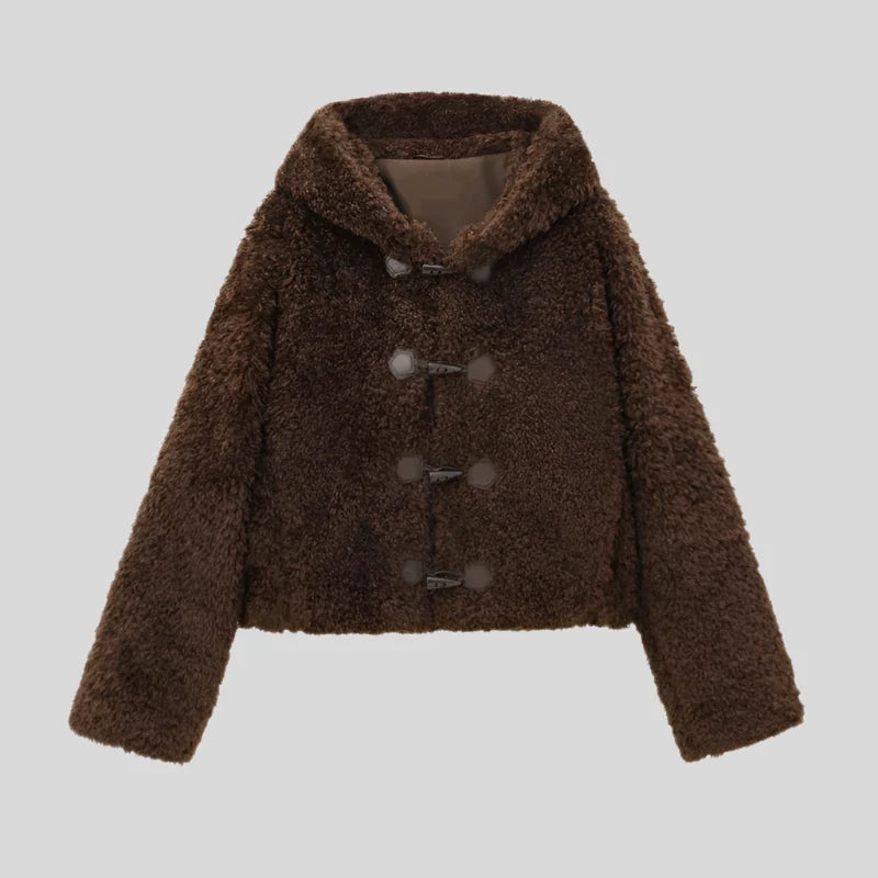 YI Warm Brown Fur Coat with Buckle