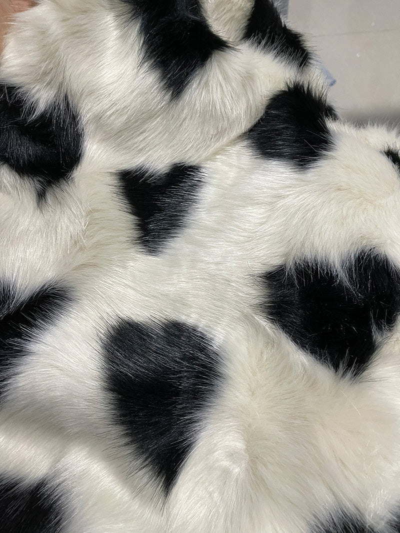 White Heart Faux Fur Coat