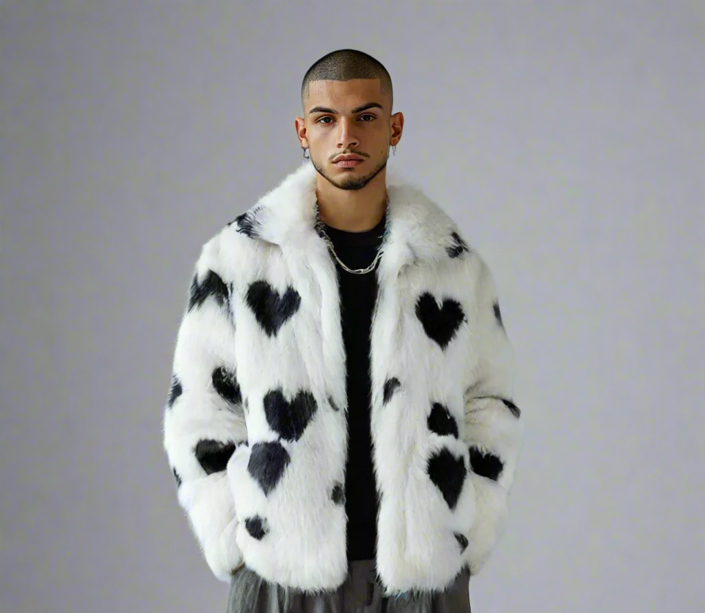White Heart Faux Fur Coat