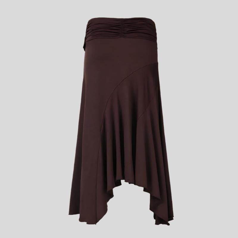 Brown Drape Skirt with Buckle