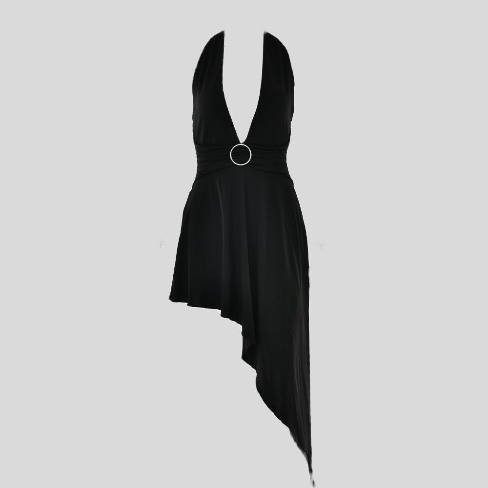Tiered Black Open-Back Dress