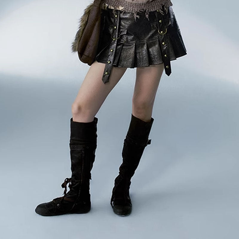 Belted Leather Festival Mini Skirt