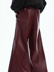 Bordeaux Leather Flare Pants