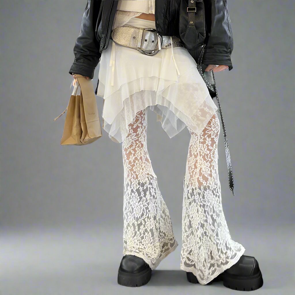 AN Lace-Overlay Flare Pants - festival fashion | Nomadic Enigma