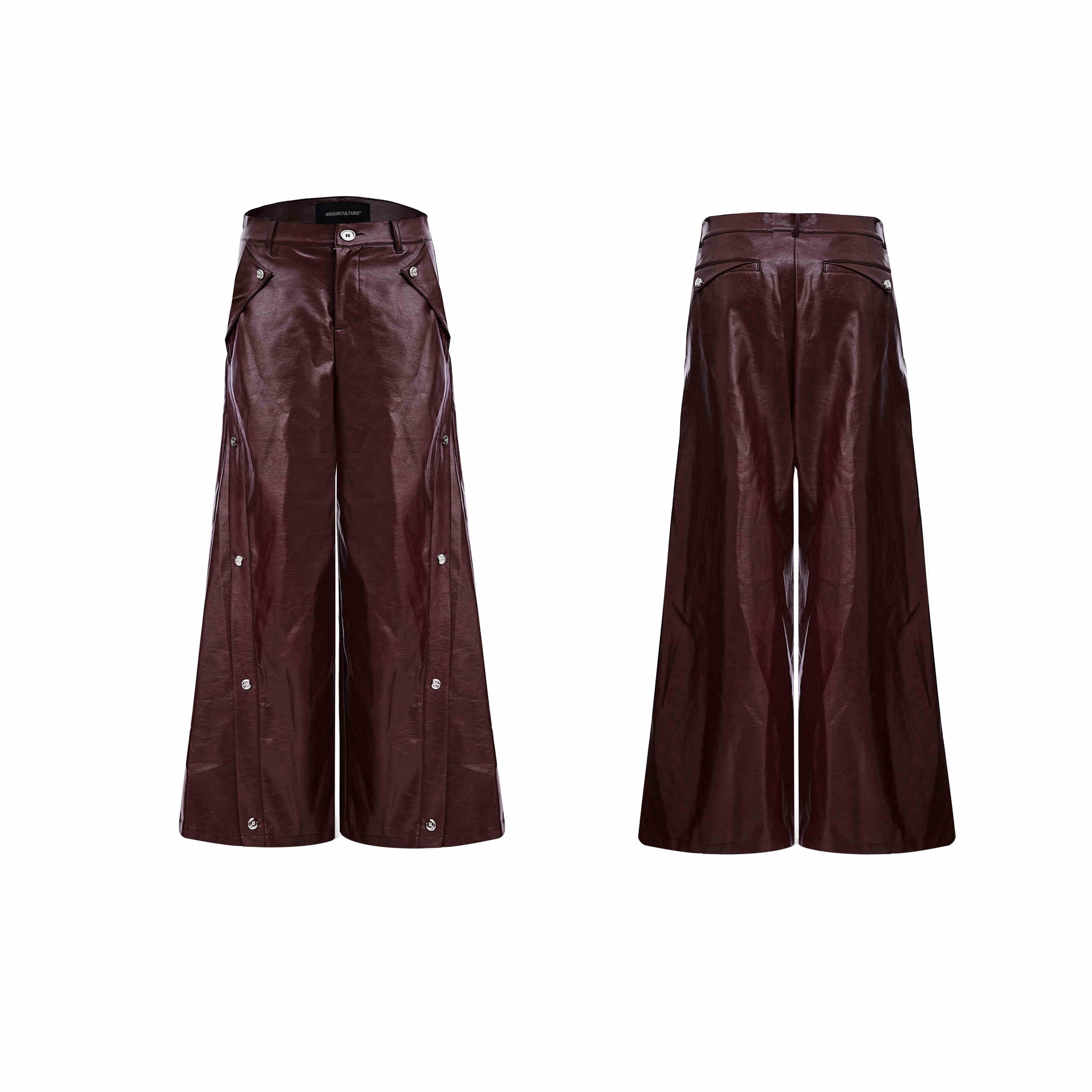Bordeaux Leather Flare Pants