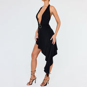 Tiered Black Open-Back Dress