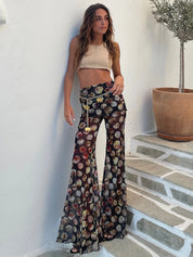 Elegant High-Waisted Leopard Print Wide Leg Trousers for Women
