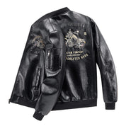 CHIN Embroidered Leather Biker Jacket